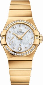 Omega Constellation Co-Axial Master Chronometer Diamond Bezel 18k Yellow Gold Bracelet Watch # 127.55.27.20.55.002 (Women Watch)