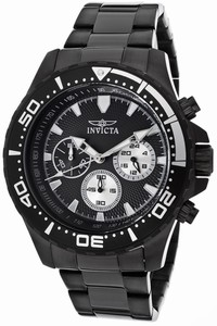 Invicta Pro Diver Quartz Chronograph Black Stainless Steel Watch # 12919 (Men Watch)