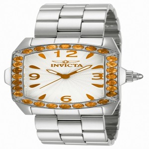 Invicta White Dial Fixed Silver-tone Set With Orange Crystals Band Watch #14135 (Women Watch)