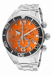 Invicta Lupah Quartz Chronograph Date Orange Dial Stainless Steel Watch # 14198 (Men Watch)
