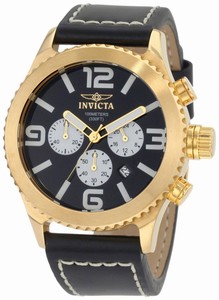 Invicta Specialty Quartz Chronograph Date Black Leather Strap Watch # 1428 (Men Watch)