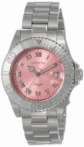 Invicta Angel Quartz Analog Date Pink Dial Stainless Steel Watch # 14360 (Women Watch)