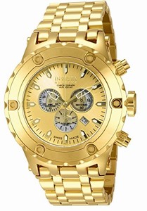 Invicta Gold Dial Chronograph Luminous Stop-watch Watch #14506 (Men Watch)