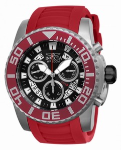 Invicta Pro Diver Quartz Chronograph Day Date Red Polyurethane Watch # 14672 (Men Watch)