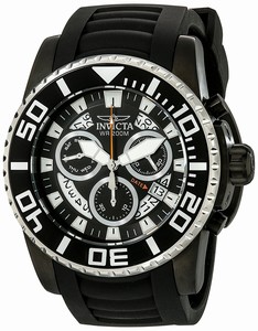 Invicta Pro Diver Quartz Chronograph Day Date Black Polyurethane Watch # 14677 (Men Watch)