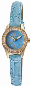 Invicta Angel Quartz Crystal Gold Plated Stainless Steel Bezel Blue Leather Watch # 14689 (Women Watch)