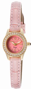 Invicta Angel Quartz Crystal Gold Plated Stainless Steel Bezel Pink Leather Watch # 14690 (Women Watch)