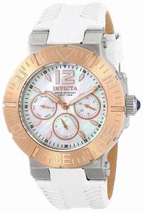 Invicta Angel Quartz Multifunction Dial White Leather Watch # 14744 (Women Watch)