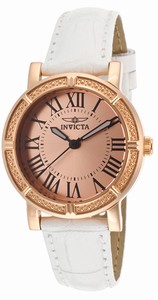 Invicta Wildflower Quartz Analog Rose Gold Dial White Leather Strap Watch # 14893 (Women Watch)