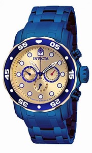 Invicta Champagne Dial Uni-directional Rotating Rose Gold-plated With Blu Band Watch #15044 (Men Watch)