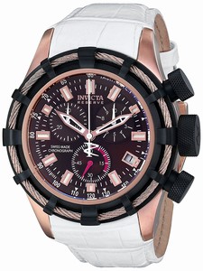 Invicta Swiss Quartz Brown Dial Chronograph Date White Leather Watch #15266 (Men Watch)