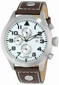 Invicta White Dial Leather Watch #15292 (Men Watch)