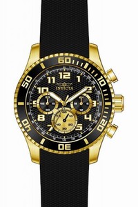 Invicta Black Dial Uni-directional Rotating Gold Ion-plated With Blac Band Watch #15426 (Men Watch)