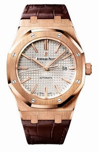 Audemars Piguet Automatic 18kt Rose Gold Silver Dial Brown Crocodile Leather Band Watch #15450OR.OO.D088CR.01 (Men Watch)