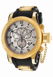 Invicta Russian Diver Quartz Chronograph Date Gold Stainless Steel Bezel Black Polyurethane Watch # 15561 (Men Watch)