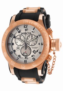 Invicta Russian Diver Quartz Chronograph Date Rose Gold Stainless Steel Bezel Black Polyurethane Watch # 15566 (Men Watch)