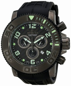 Invicta Sea Hunter Quartz Chronograph Day Date Black Polyurethane Watch # 15818 (Men Watch)