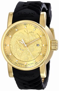 Invicta S1 Rally Automatic Gold Dial Date Black Silicone Watch # 15863 (Men Watch)