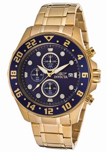 Invicta Specialty Quartz Chronograph Date Blue Dial Gold Tone Stainless Steel Watch # 15942 (Men Watch)
