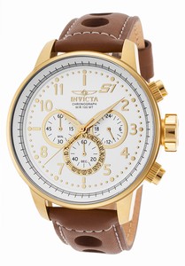 Invicta S1 Rally Quartz Chronograph White Dial Brown Leather Watch # 16011 (Men Watch)