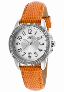 Invicta Angel Quartz Analog Date Crystal Stainless Steel Bezel Orange Leather Watch # 16338 (Women Watch)