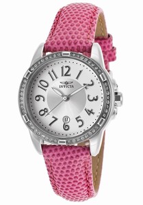 Invicta Angel Quartz Analog Date Crystal Stainless Steel Bezel Pink Leather Watch # 16339 (Women Watch)