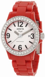 Invicta Mineral Crystal; Red Plastic Case And Bracelet Plastic Watch #1635 (Watch)