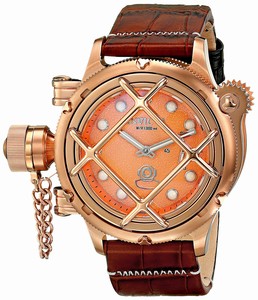 Invicta Russian Diver Mechanical Hand Wind Rose Gold Dial Brown Leather Watch # 16350 (Men Watch)