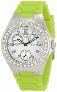 Invicta Angel Quartz Analog Day Date Crystal Bezel Green Silicone Watch # 1639 (Women Watch)