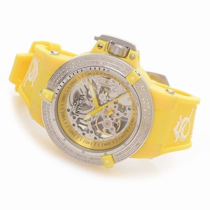 Invicta Automatic Skeleton Dial Diamond Bezel Yellow Silicone Watch # 16765 (Women Watch)