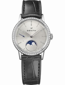 Zenith Automatic Moon Phase Diamond Bezel Black Leather Watch# 16.2330.692/01.C714 (Women Watch)