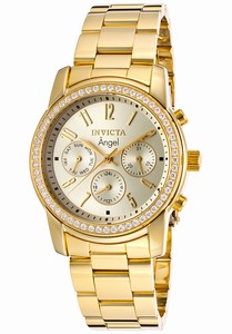 Invicta Angel Quartz Analog Day Date Gold Dial Stainless Steel Watch # 17020 (Women Watch)