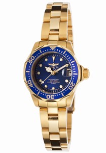 Invicta Pro Diver Quartz Analog Date Blue Dial Gold Tone Stainless Steel Watch # 17036 (Women Watch)