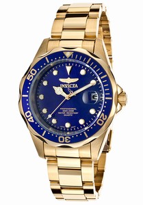 Invicta Pro Diver Quartz Analog Date Blue Dial Gold Tone Stainless Steel Watch # 17052 (Men Watch)