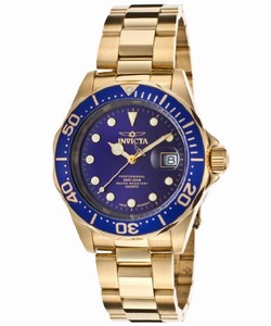Invicta Pro Diver Quartz Blue Dial Date 18K Gold Plated Stainless Steel Watch# 17058 (Men Watch)