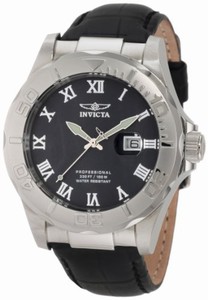 Invicta Flame-Fusion Crystal; Brushed And Polished Stainless Steel Case; Black Leather Strap Stainless Steel Watch #1707 (Watch)