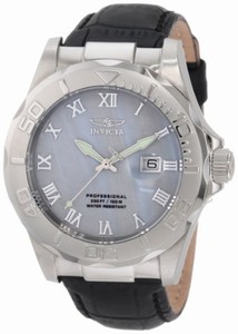 Invicta Flame-Fusion Crystal; Brushed And Polished Stainless Steel Case; Black Leather Strap Stainless Steel Watch #1709 (Watch)