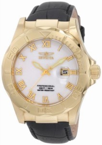 Invicta Flame-Fusion Crystal; Brushed And Polished Gold Ion-Plated Stainless Steel Case; Black Leather Strap Stainless Steel Watch #1710 (Watch)