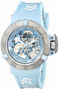 Invicta Subaqua Mechanical Hand Wind Skeleton Dial Light Blue Silicone Watch # 17127 (Women Watch)
