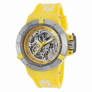 Invicta Yellow Skeleton Dial Uni-directional Rotating Silver-tone Band Watch #17132 (Women Watch)