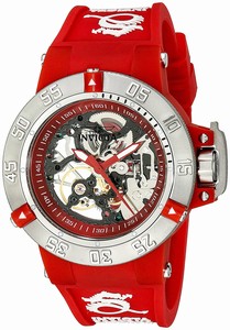 Invicta Subaqua Mechanical Hand Wind Skeleton Dial Red Silicone Watch # 17133 (Women Watch)
