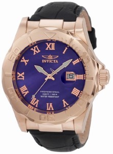 Invicta Flame-Fusion Crystal; Brushed And Polished Rose Gold Ion-Plated Stainless Steel Case; Black Leather Strap Stainless Steel Watch #1715 (Watch)