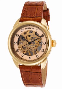 Invicta Specialty Mechanical Hand Wind Analog Skeletonized Dial Brown Leather Watch # 17199 (Women Watch)