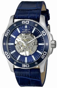 Invicta Mechanical Hand Wind Skeleton Dial Blue Leather Watch # 17259 (Men Watch)