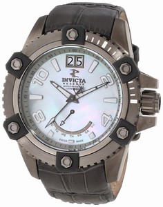 Invicta Quartz Mother of Pearl Day Date Grey Leather Watch # 1728 (Men Watch)