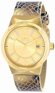 Invicta Angel Quartz Analog Date Gold Dial Leather Watch # 17296 (Women Watch)