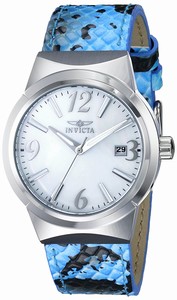 Invicta Angel Quartz Mother of Pearl Dial Date Blue Leather Watch # 17303 (Women Watch)