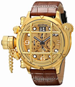 Invicta Russian Diver Quartz Chronograph Day Date Brown Leather Watch # 17339 (Men Watch)