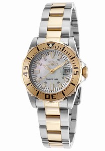 Invicta Pro Diver Quartz Mother of Pearl Dial Date Two Tone Stainless Steel Watch# 17385 (Women Watch)
