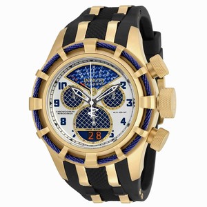 Invicta Silver And Blue Carbon Fiber Dial Fixed Gold-tone Band Watch #17465 (Men Watch)